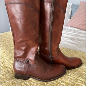Frye Cognac Two Button Tall Boots Round Toe Size 6.5